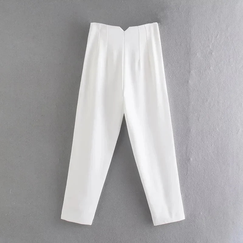 TRAFZA Women Elegant Solid Pencil Pants High Waist Pant For Women Casual Streetwear Woman Trousers Office Wear Chic Pant