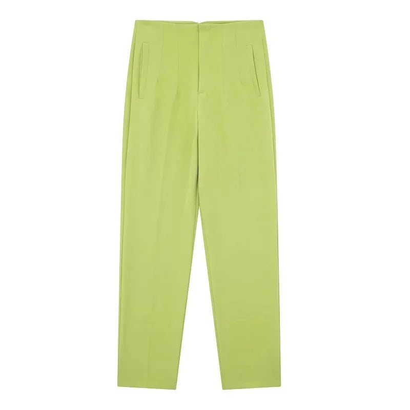 TRAFZA Women Elegant Solid Pencil Pants High Waist Pant For Women Casual Streetwear Woman Trousers Office Wear Chic Pant