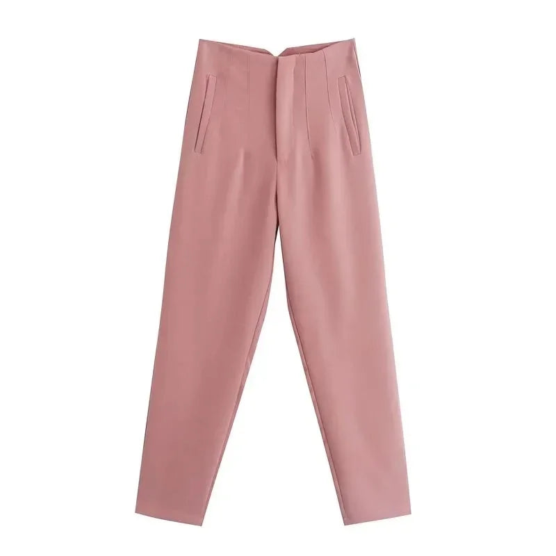 TRAFZA Women Elegant Solid Pencil Pants High Waist Pant For Women Casual Streetwear Woman Trousers Office Wear Chic Pant