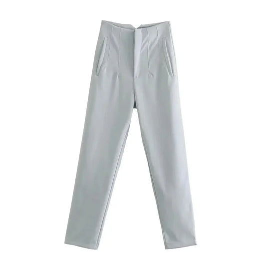 TRAFZA Women Elegant Solid Pencil Pants High Waist Pant For Women Casual Streetwear Woman Trousers Office Wear Chic Pant