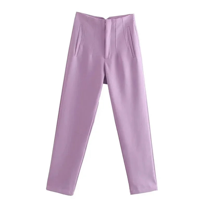 TRAFZA Women Elegant Solid Pencil Pants High Waist Pant For Women Casual Streetwear Woman Trousers Office Wear Chic Pant