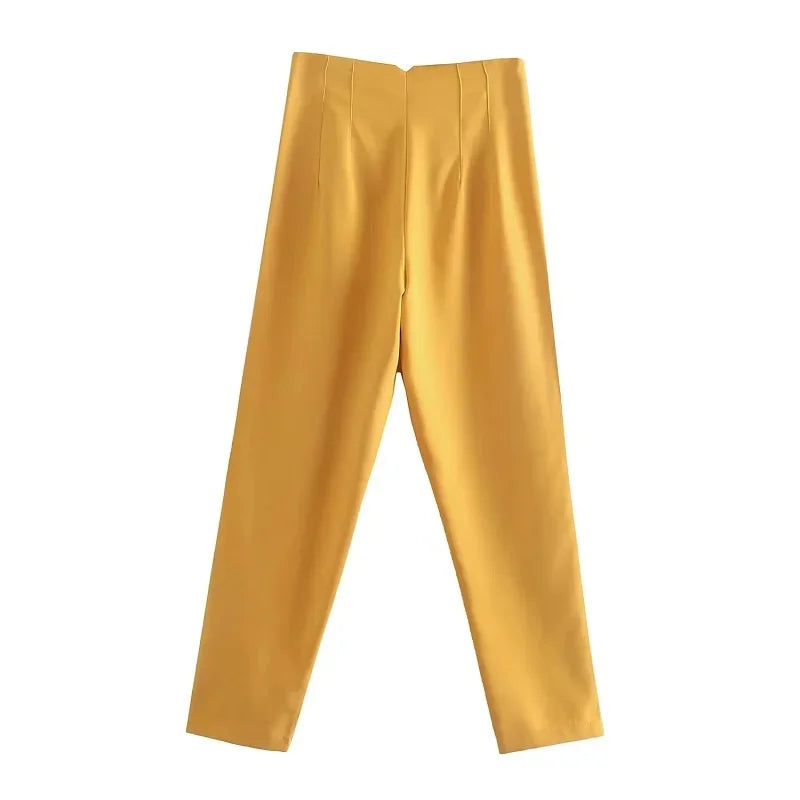 TRAFZA Women Elegant Solid Pencil Pants High Waist Pant For Women Casual Streetwear Woman Trousers Office Wear Chic Pant
