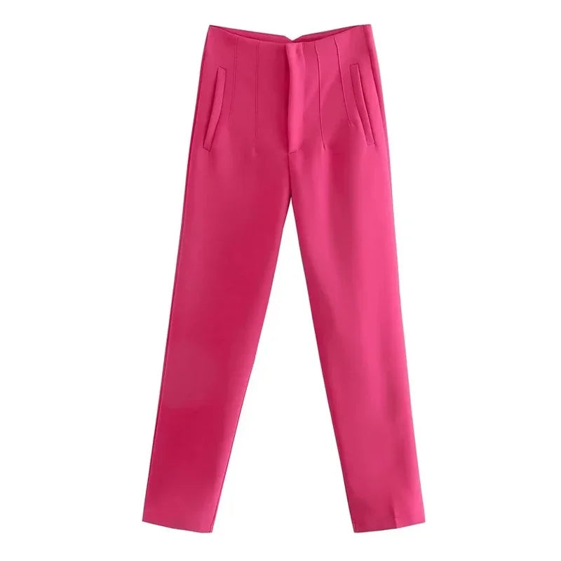 TRAFZA Women Elegant Solid Pencil Pants High Waist Pant For Women Casual Streetwear Woman Trousers Office Wear Chic Pant