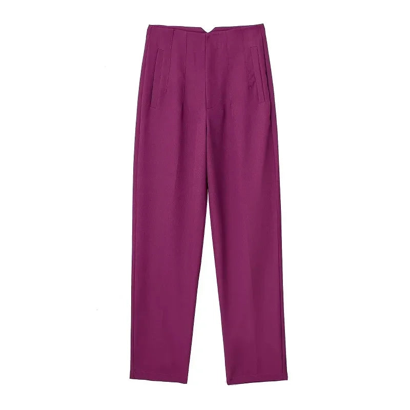 TRAFZA Women Elegant Solid Pencil Pants High Waist Pant For Women Casual Streetwear Woman Trousers Office Wear Chic Pant