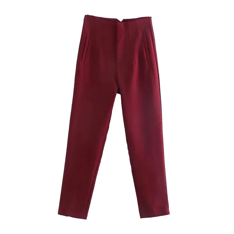 TRAFZA Women Elegant Solid Pencil Pants High Waist Pant For Women Casual Streetwear Woman Trousers Office Wear Chic Pant