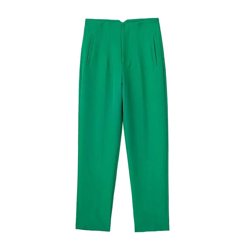 TRAFZA Women Elegant Solid Pencil Pants High Waist Pant For Women Casual Streetwear Woman Trousers Office Wear Chic Pant