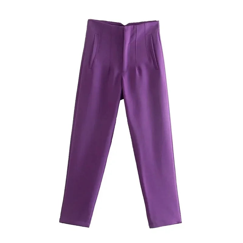 TRAFZA Women Elegant Solid Pencil Pants High Waist Pant For Women Casual Streetwear Woman Trousers Office Wear Chic Pant