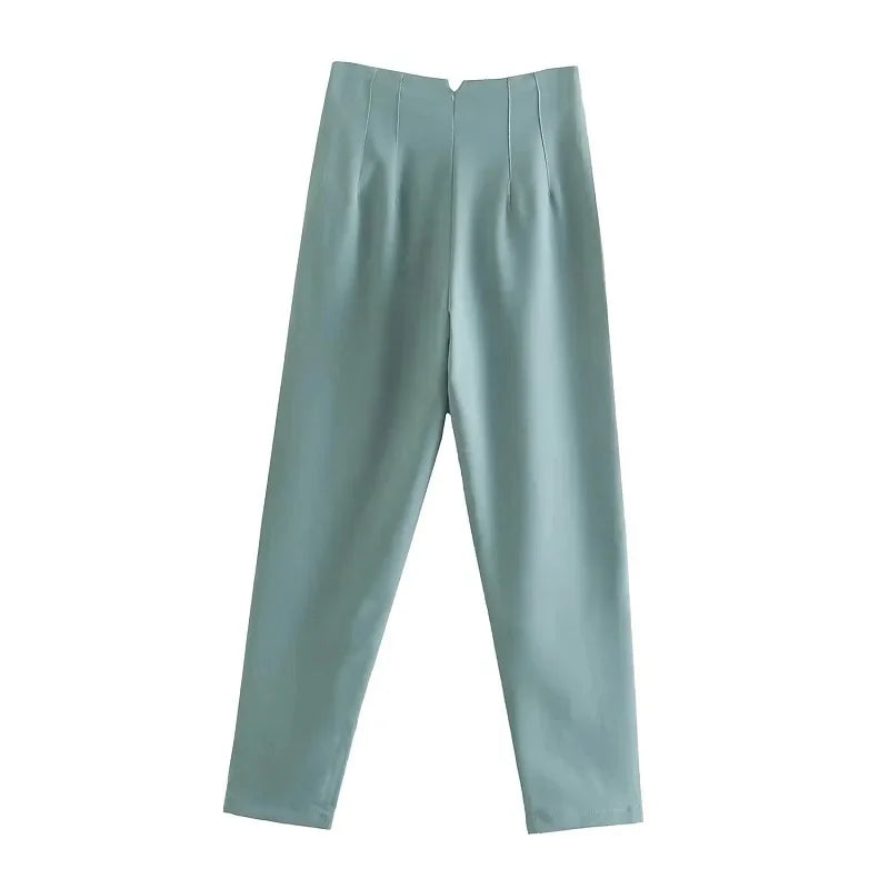TRAFZA Women Elegant Solid Pencil Pants High Waist Pant For Women Casual Streetwear Woman Trousers Office Wear Chic Pant