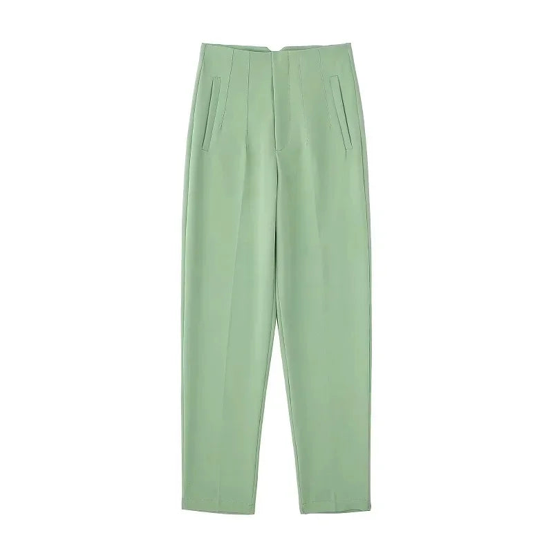 TRAFZA Women Elegant Solid Pencil Pants High Waist Pant For Women Casual Streetwear Woman Trousers Office Wear Chic Pant