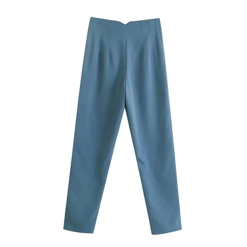 TRAFZA Women Elegant Solid Pencil Pants High Waist Pant For Women Casual Streetwear Woman Trousers Office Wear Chic Pant