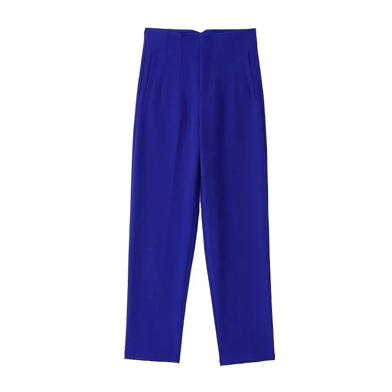TRAFZA Women Elegant Solid Pencil Pants High Waist Pant For Women Casual Streetwear Woman Trousers Office Wear Chic Pant